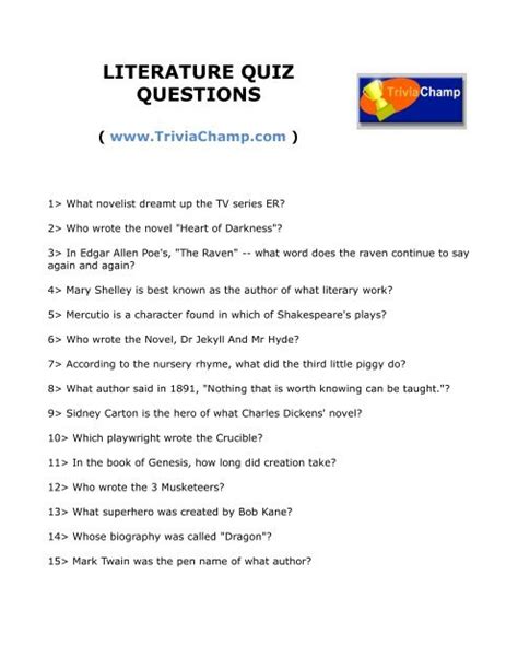 literary quiz questions and answers